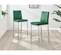 Furnitureboxuk Set Of 2 Milan Soft Touch Hatched Velvet Padded Counter Stools With Silver Chrome Metal Legs In Green Green