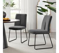 2x Halle Upholstered Fabric Black Leg Modern Kitchen Dining Accent Chairs - Grey