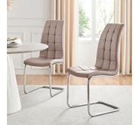FurnitureboxUK Set of 2 Murano Deep Cushioned Soft Touch Faux Leather Dining Chairs With Silver Chrome Metal Legs in Beige FurnitureboxUK Beige