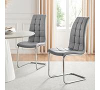 FurnitureboxUK Set of 2 Murano Deep Cushioned Soft Touch Faux Leather Dining Chairs With Silver Chrome Metal Legs in Grey FurnitureboxUK Grey
