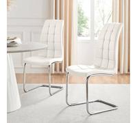 Furniturebox Set Of 2 - Murano Modern Dining Chairs - White Faux Leather Chrome Leg Dining Chairs - Kitchen Dining Room Chairs