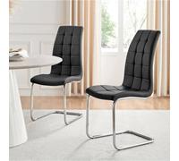 FurnitureboxUK Set of 2 Murano Deep Cushioned Soft Touch Faux Leather Dining Chairs With Silver Chrome Metal Legs in Black FurnitureboxUK Black