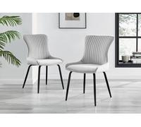2x Nora Upholstered Velvet Black Leg Modern Luxury Kitchen Dining Accent Chairs - Light Grey