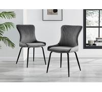 FurnitureboxUK Set of 2 Nora Deep Padded Luxurious Dining Chairs Upholstered In Soft Velvet With Black Legs in Dark Grey FurnitureboxUK Dark Grey