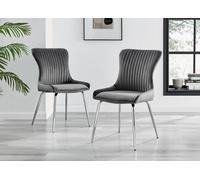Furnitureboxuk Set Of 2 Nora Deep Padded Luxurious Dining Chairs Upholstered In Soft Velvet With Chrome Legs In Dark Grey Dark Grey One Size