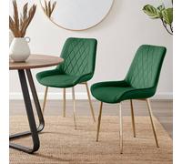 2x Pesaro Upholstered Velvet Gold Leg Modern Luxury Kitchen Dining Room Chairs - Green