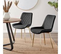 FurnitureboxUK Set of 2 Pesaro Luxury Soft Touch Diamond Pattern Velvet Dining Chairs With Gold Chrome Metal Legs in Black FurnitureboxUK Black