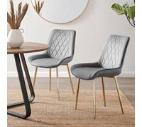 2x Pesaro Upholstered Velvet Gold Leg Modern Luxury Kitchen Dining Room Chairs - Grey