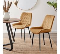 Furnitureboxuk Set Of 2 Pesaro Luxury Velvet Dining Chairs With Diamond Stitched Back And Black Metal Legs In Mustard Mustard One Size