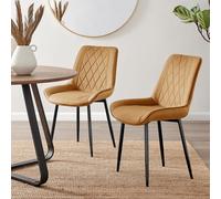 Furniturebox Pesaro 2X Mustard Velvet Black Legs Dining Chairs - Dining Chairs Set Of 2 - Kitchen Chairs - Velvet Dining Chairs