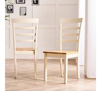 FurnitureboxUK Set of 2 Whitby Solid Wood Dining Chairs With Oak Colour Seat in Cream FurnitureboxUK Cream