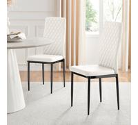FurnitureboxUK Set of 4 Milan High Back Soft Touch Diamond Pattern Faux Leather Dining Chairs With Black Powder Coated Metal Legs in White FurnitureboxUK White