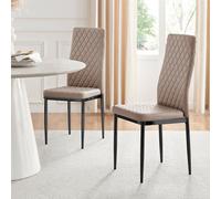 FurnitureboxUK Set of 4 Milan High Back Soft Touch Diamond Pattern Faux Leather Dining Chairs With Black Powder Coated Metal Legs in Beige FurnitureboxUK Beige