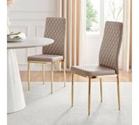 Furnitureboxuk Set Of 4 Milan High Back Soft Touch Diamond Pattern Faux Leather Dining Chairs With Gold Chrome Metal Legs In Beige Beige One Size