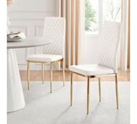 Furnitureboxuk Set Of 4 Milan High Back Soft Touch Diamond Pattern Faux Leather Dining Chairs With Gold Chrome Metal Legs In White White One Size
