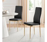 4 x Milan Gold Leg Hatched Upholstered Faux Leather Kitchen Dining Chairs - Black