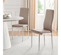 4 x Milan Silver Leg Hatched Upholstered Faux Leather Kitchen Dining Chairs - Cappuccino with Chrome Legs
