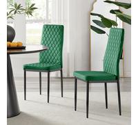 FurnitureboxUK Set of 4 Milan High Back Soft Touch Diamond Pattern Velvet Dining Chairs With Black Powder Coated Metal Legs in Green FurnitureboxUK Green