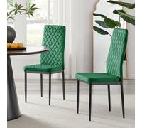Furnitureboxuk Set Of 4 Milan High Back Soft Touch Diamond Pattern Velvet Dining Chairs With Black Powder Coated Metal Legs In Green Green One Size