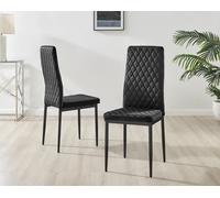 FurnitureboxUK Set of 4 Milan High Back Soft Touch Diamond Pattern Velvet Dining Chairs With Black Powder Coated Metal Legs FurnitureboxUK Black