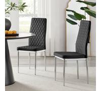 Furnitureboxuk Set Of 4 Milan High Back Soft Touch Diamond Pattern Velvet Dining Chairs With Silver Chrome Metal Legs In Black Black One Size