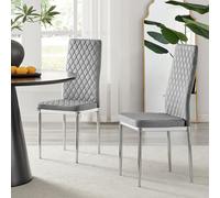 FurnitureboxUK Set of 4 Milan High Back Soft Touch Diamond Pattern Velvet Dining Chairs With Silver Chrome Metal Legs in Grey FurnitureboxUK Grey