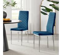 Furnitureboxuk Set Of 4 Milan High Back Soft Touch Diamond Pattern Velvet Dining Chairs With Silver Chrome Metal Legs In Navy Navy One Size