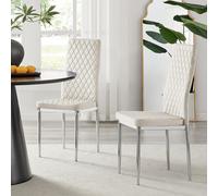 FurnitureboxUK Set of 4 Milan High Back Soft Touch Diamond Pattern Velvet Dining Chairs With Silver Chrome Metal Legs in Cream FurnitureboxUK Cream