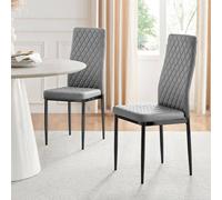 FurnitureboxUK Set of 6 Milan High Back Soft Touch Diamond Pattern Faux Leather Dining Chairs With Black Powder Coated Metal Legs in Grey FurnitureboxUK Grey