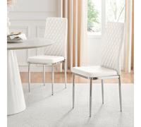 Furniturebox Uk Set Of 6 Milan White High Back Soft Touch Diamond Pattern Faux Leather Metal Leg Dining Chairs