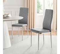 Furniturebox UK Milan Dining Chair - Set of 4 or 6 Chairs - Premium Dining Room Chairs - Contemporary & Luxurious Chrome Hatched Diamond Faux Leather Seats (6x Elephant Grey Chairs)