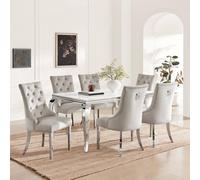 FurnitureboxUK Skye Rectangle Marble Effect Dining Table & 6 Grey Belgravia Chairs FurnitureboxUK Multicolor