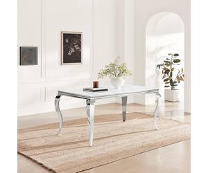 Furnitureboxuk Skye Rectangular White Marble Glass And Metal 6 Seater Dining Table White