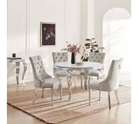 FurnitureboxUK Skye Round Marble Effect Dining Table & 4 Grey Belgravia Chairs FurnitureboxUK Grey