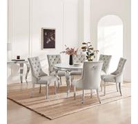 FurnitureboxUK Skye Round Marble Effect Dining Table & 6 Grey Belgravia Chairs FurnitureboxUK Grey