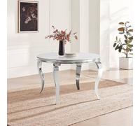 FurnitureboxUK Skye Round White Marble Glass & Metal 6 Seater Dining Table FurnitureboxUK White