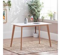 Furnitureboxuk Sofia 4 Seater White Dining Table With Wood Legs - Semi-Matte White Veneer Top - Made In Ukraine In Light Oak Light Oak One Size