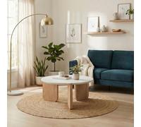 FurnitureboxUK Solia Round White Oak Wood & Marble Coffee Table in Light Brown FurnitureboxUK Light Brown