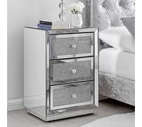 Furniture Box Stella 3 Drawer Diamond Mirrored Crystal Bedside Table