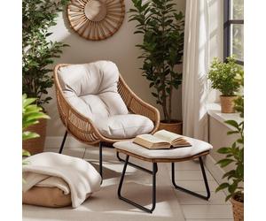 Furnitureboxuk Tahiti Indoor / Outdoor Beige Rattan Chair & Footstool Beige