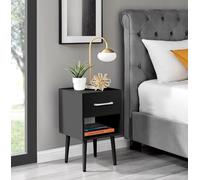 FurnitureboxUK Taylor Painted Wooden Bedside Table With 1 Drawer Plus Shelf & Silver Handles in Black FurnitureboxUK Black