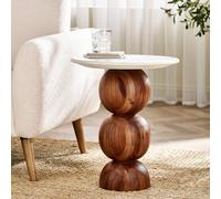 Furnitureboxuk Veer Round White Marble And Solid Acacia Wood Side Table White