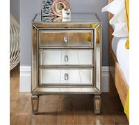 FurnitureboxUK Venice Contemporary 3 Drawer Silver Framed Mirrored Bedside TableWith Crystaline Shaped Handles FurnitureboxUK Silver