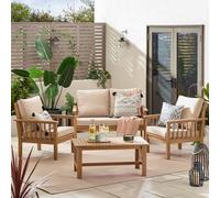 Furnitureboxuk Vitur Solid Wooden Garden Sofa Set, Wood 2 Seat Outdoor Sofa & 2 Outdoor Armchairs With Table For Patio & Deck