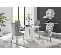 Furniturebox Uk 4 Seater Dining Set - Imperia White High Gloss Dining Table And Chairs - 4 Grey Belgravia Silver Leg Chairs