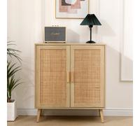 Furniturehmd 2 Door Cabinet With Wicker Front,storage Buffet,organiser Unit,solid Pine Wood Legs