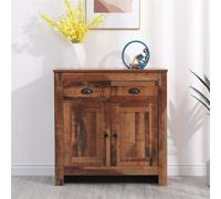 Furniturehmd Industrial 2 Door 2 Drawer Sideboard Storage Side Cabinet Organiser Unit Rustic Brown