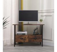 Furniturehmd Industrial Tv Stand Corner Small Tv Cabinet With 2 Drawers And Open Storage Shelf,metal Frame,vintage Color