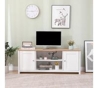 Furniturehmd Large Tv Unit 2 Doors Storage Cabinet Stand Multimedia Entertainment Centres With Shelves White And Oak