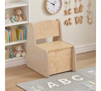 Furniturehmd Wooden Toddler Stool,sturdy Design With Hidden Storage And Anti-Pinch Hinges, Multipurpose Kids Stool For Sink